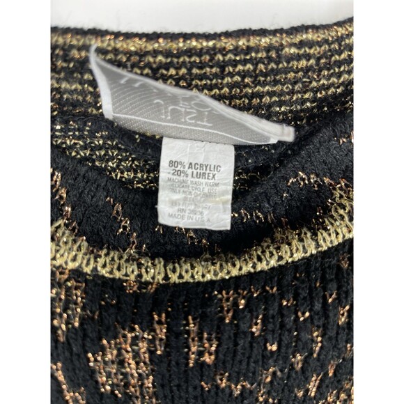 Just for Woman Knit Black Sweater Gold Metallic Floral Size 2X Long Sleeves - Picture 4 of 4